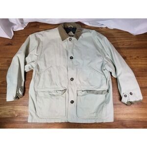 VTG Men's L Barn Coat Jacket Khaki Corduroy Collar Plaid Lining Country